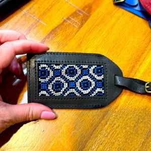 Palestinian embroidery black, leather luggage tag